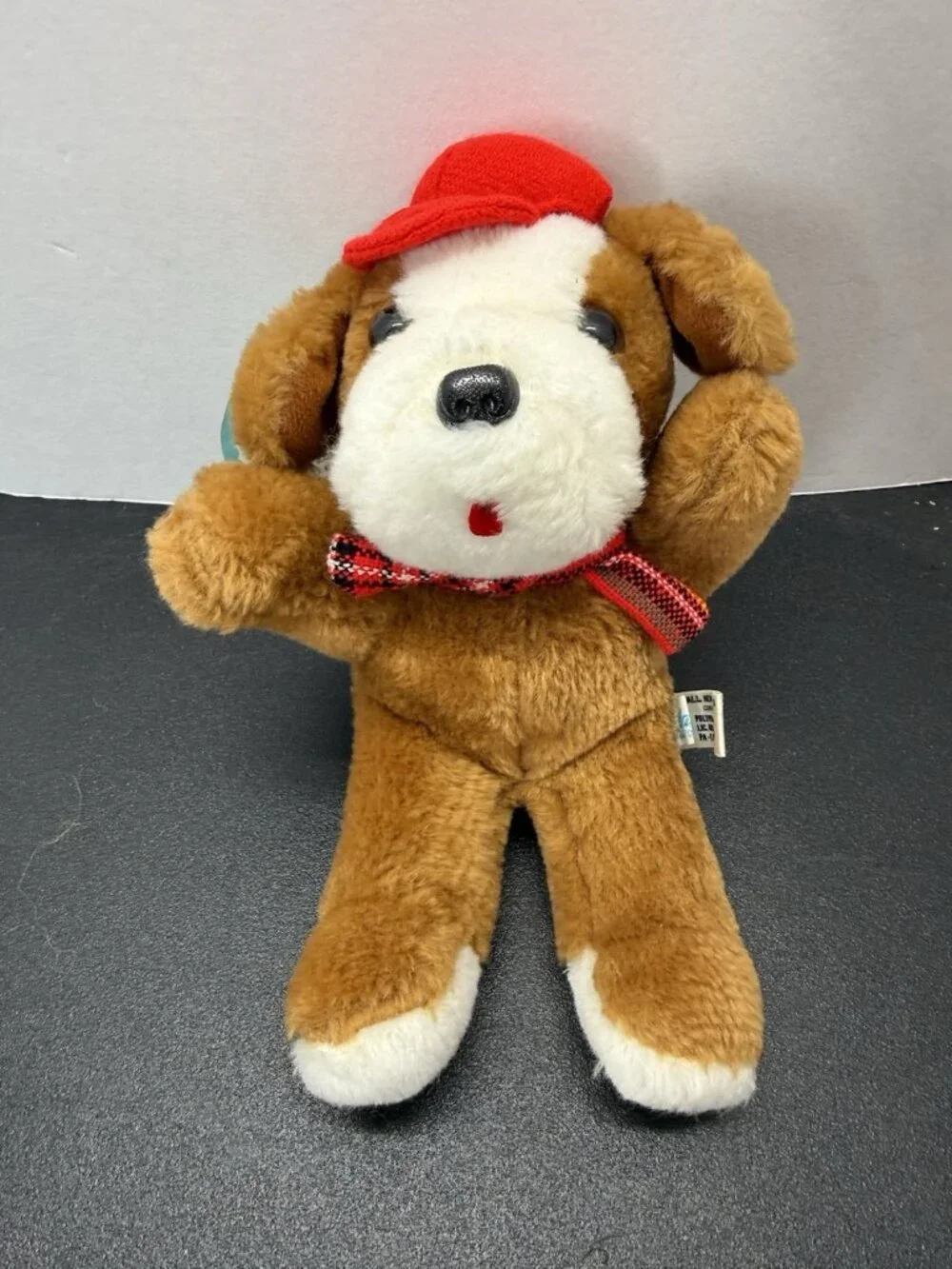 Vintage 1970s Plakie Plush Sitting Scotty Dog Brown Puppy 10 Inch With Tag
